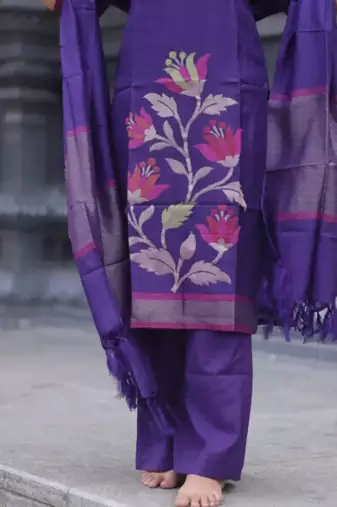 Violet woven jaquard kurti dupatta with pant