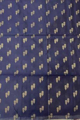 navy blue silk blend 3pcs unstiched dress material with floral booti zari work . 3