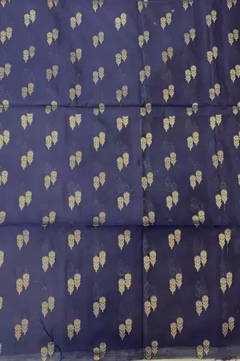 navy blue silk blend 3pcs unstiched dress material with floral booti zari work .