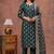 bottle green silk blend 3pcs unstiched dress material with floral booti zari work .