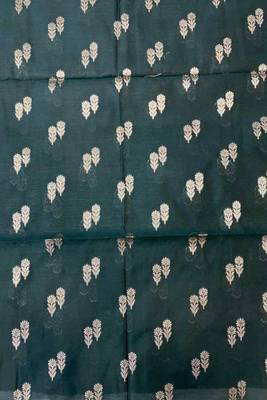 bottle green silk blend 3pcs unstiched dress material with floral booti zari work . 3