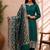 bottle green silk blend 3pcs unstiched dress material with  kashi ganga ghat zari work .