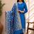blue silk blend 3pcs unstiched dress material with  kashi ganga ghat zari work .