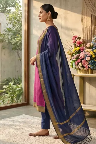 Rani woven jacquard straight kurti dupatta with pant