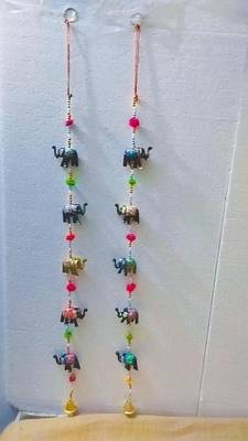 handmade multicolor elephant hanging for home decor pack of 2 1