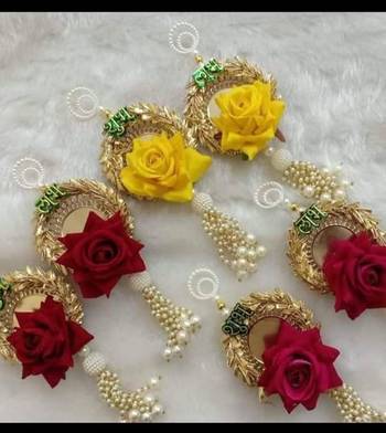 decorative velvet rose shubh labh hanging for main door pack of 2 1
