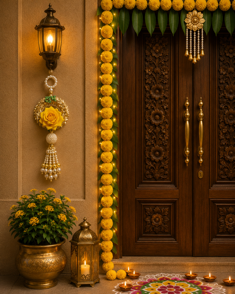 decorative velvet rose shubh labh hanging for main door pack of 2