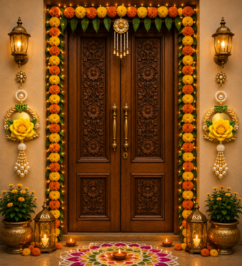 decorative velvet rose shubh labh hanging for main door pack of 2 3