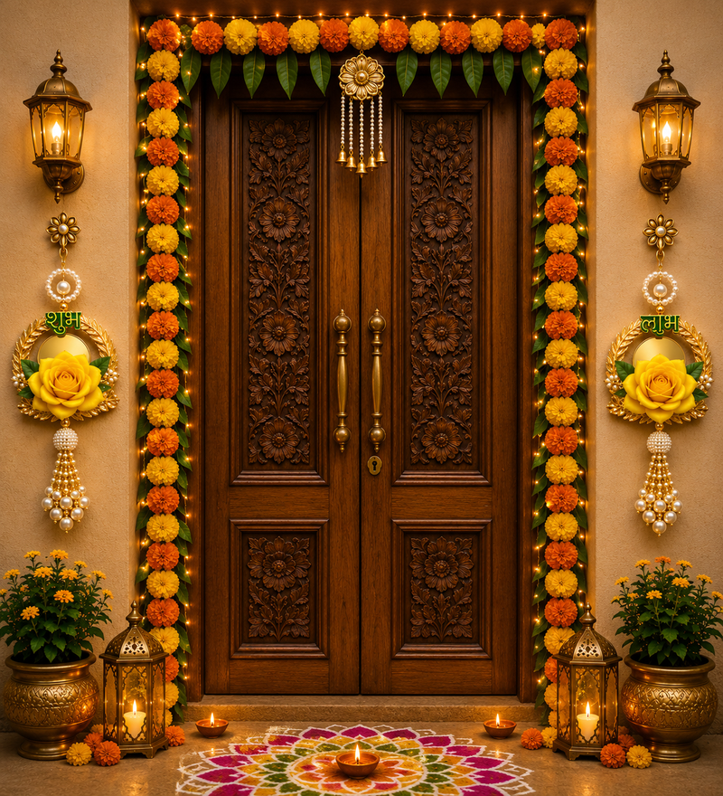 decorative velvet rose shubh labh hanging for main door pack of 2