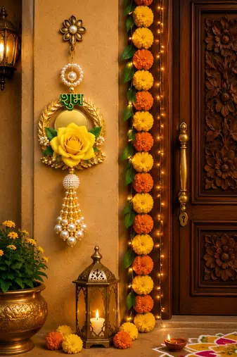 decorative velvet rose shubh labh hanging for main door pack of 2