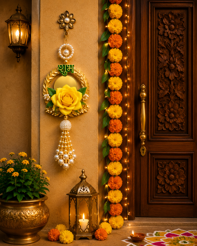 decorative velvet rose shubh labh hanging for main door pack of 2