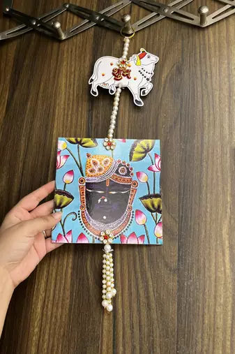 shubh labh cow shrinath ji mdf hanging for home decor pack of 2