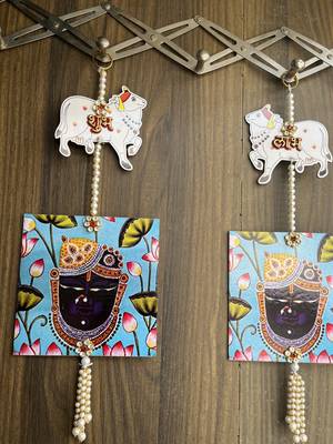shubh labh cow shrinath ji mdf hanging for home decor pack of 2 3