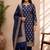navy blue silk blend 3pcs unstiched dress material with floral boota zari work .