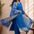 blue silk blend 3pcs unstiched dress material with  kashi ganga ghat zari work .