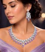 Purple Teardrop CZ Bridal Jewelry Set, Lavender Crystal Necklace Earrings, Prom Formal Evening