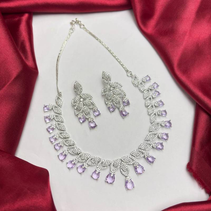 Purple Teardrop CZ Bridal Jewelry Set, Lavender Crystal Necklace Earrings, Prom Formal Evening