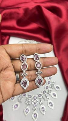 Purple Crystal Teardrop Necklace Earrings Set, Lavender CZ Bridal Prom Jewelry 3