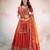 REDISH ORANGE BANDHANI PRINTE WITH SEQUINS ZARI EMROIDERY WORK CHINON LEHENGA CHOLI DUPATTA