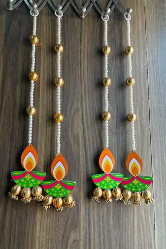 traditional diya gota ball hanging for festive decor pack of 4