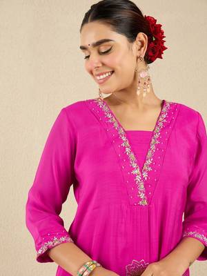Floral Embroidered Square Neck Gotta Patti A-Line Kurta With Trousers 2