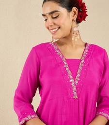 Floral Embroidered Square Neck Gotta Patti A-Line Kurta With Trousers
