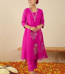 Floral Embroidered Square Neck Gotta Patti A-Line Kurta With Trousers
