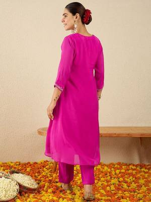 Floral Embroidered Square Neck Gotta Patti A-Line Kurta With Trousers 4
