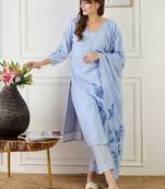 Women Floral Printed Regular Patchwork Linen Kurta with Trousers & Dupatta