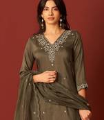 Women Ethnic Motifs Embroidered Regular Sequinned Kurta with Trousers & Dupatta