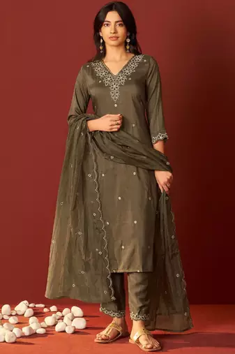 Women Ethnic Motifs Embroidered Regular Sequinned Kurta with Trousers & Dupatta