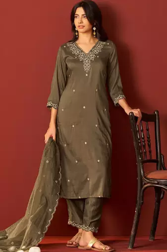 Women Ethnic Motifs Embroidered Regular Sequinned Kurta with Trousers & Dupatta