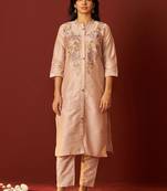 Women Floral Embroidered Cotton Kurta with Trousers