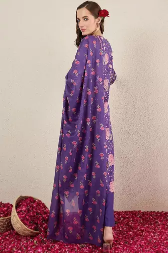 Women Floral Printed Cotton Kurta with Trousers & Dupatta
