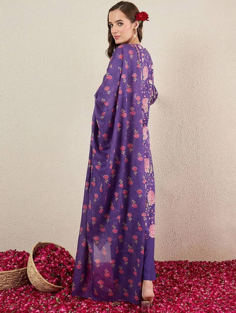 Women Floral Printed Cotton Kurta with Trousers & Dupatta