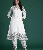 Floral Printed Mirror Work Pure Cotton Kurta with Trousers