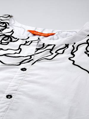 Floral Printed Mirror Work Pure Cotton Kurta with Trousers 2
