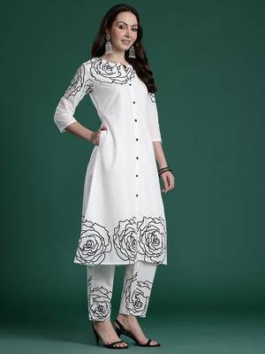 Floral Printed Mirror Work Pure Cotton Kurta with Trousers 4