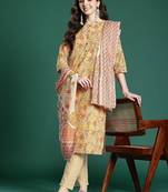 Floral Printed Pure Cotton Kurta with Trousers & With Dupatta
