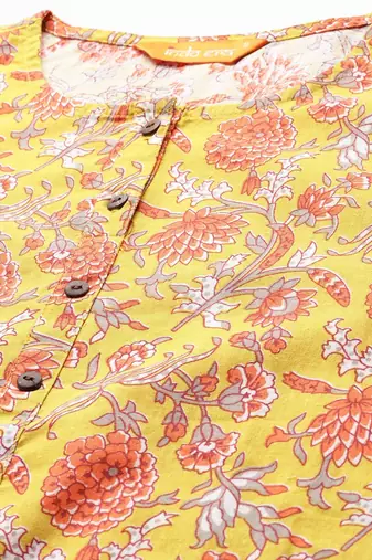 Floral Printed Pure Cotton Kurta with Trousers & With Dupatta
