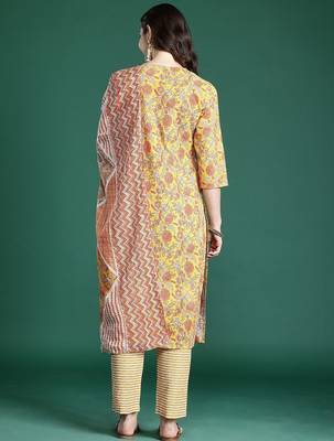 Floral Printed Pure Cotton Kurta with Trousers & With Dupatta 7