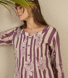 floral screen printed notch neck a-line  cotton kurta with trousers