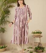 Floral Screen Printed Notch Neck A-Line Pure Cotton Kurta With Trousers