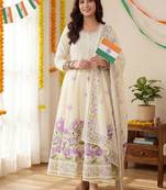 Floral Printed Beads & Stones Pure Cotton Kurta With Trousers & Dupatta