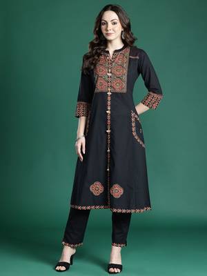 Ethnic Motifs Printed Pure Cotton Kurta with Trousers 1
