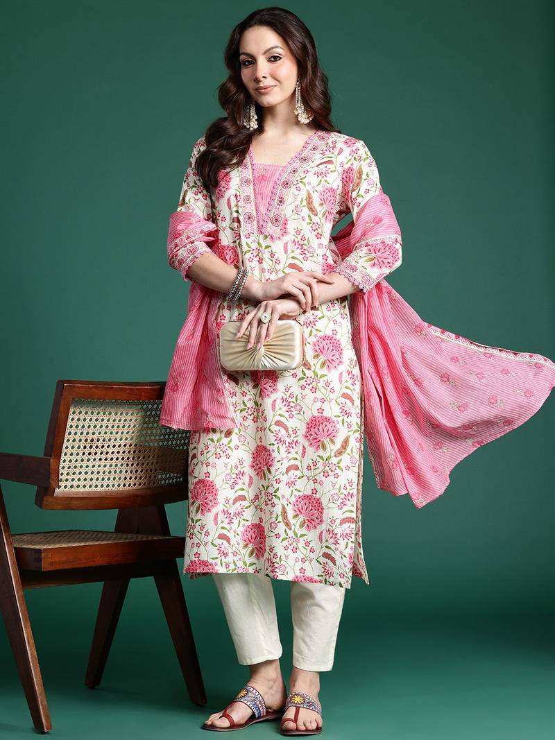 Women Floral Printed Kurta with Trousers & Dupatta