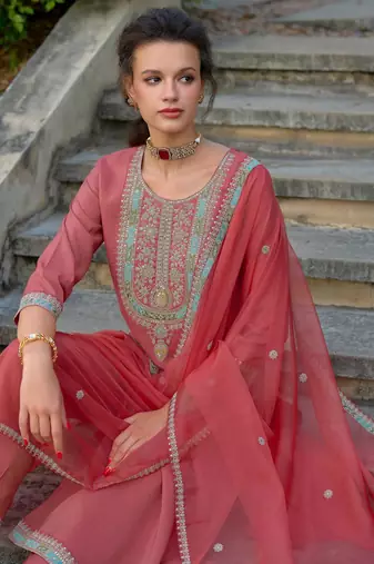 Ethnic Motifs Yoke Design Straight Kurta with Trousers & Dupatta