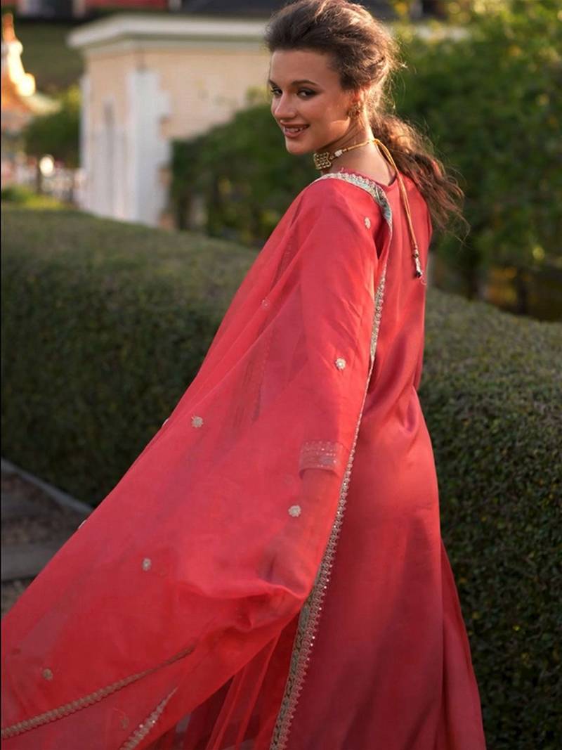Ethnic Motifs Yoke Design Straight Kurta with Trousers & Dupatta
