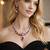 Ruby Red Crystal Teardrop Necklace and Earrings Set: Silver Plated Bridal Jewelry