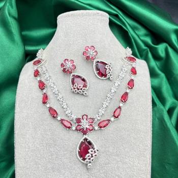 Ruby Red Crystal Teardrop Necklace and Earrings Set: Silver Plated Bridal Jewelry 3